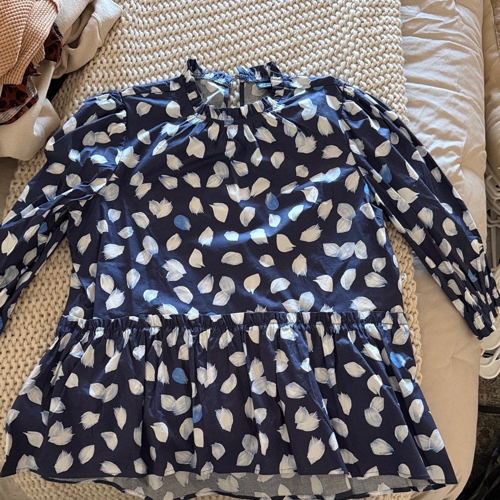 Navy Blue and White Women's Blouse
